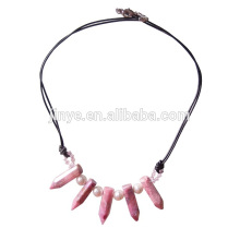 Boho Style Schmuck natürliche rosa Druzy Leder Halskette